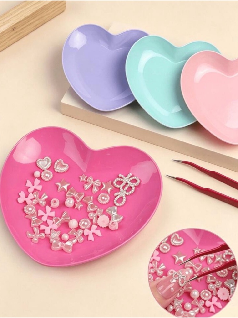 Heart Shaped Trinket Dish Set - Dark Pink, Lavender or Blue